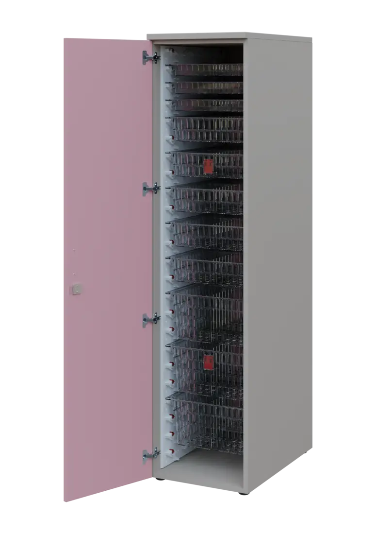 EUROMEDICA D - 46 TRANSPARENT skříň léková boxová, 1-dveřová, levá, 1950x460x735, korpus šedý, dvířk